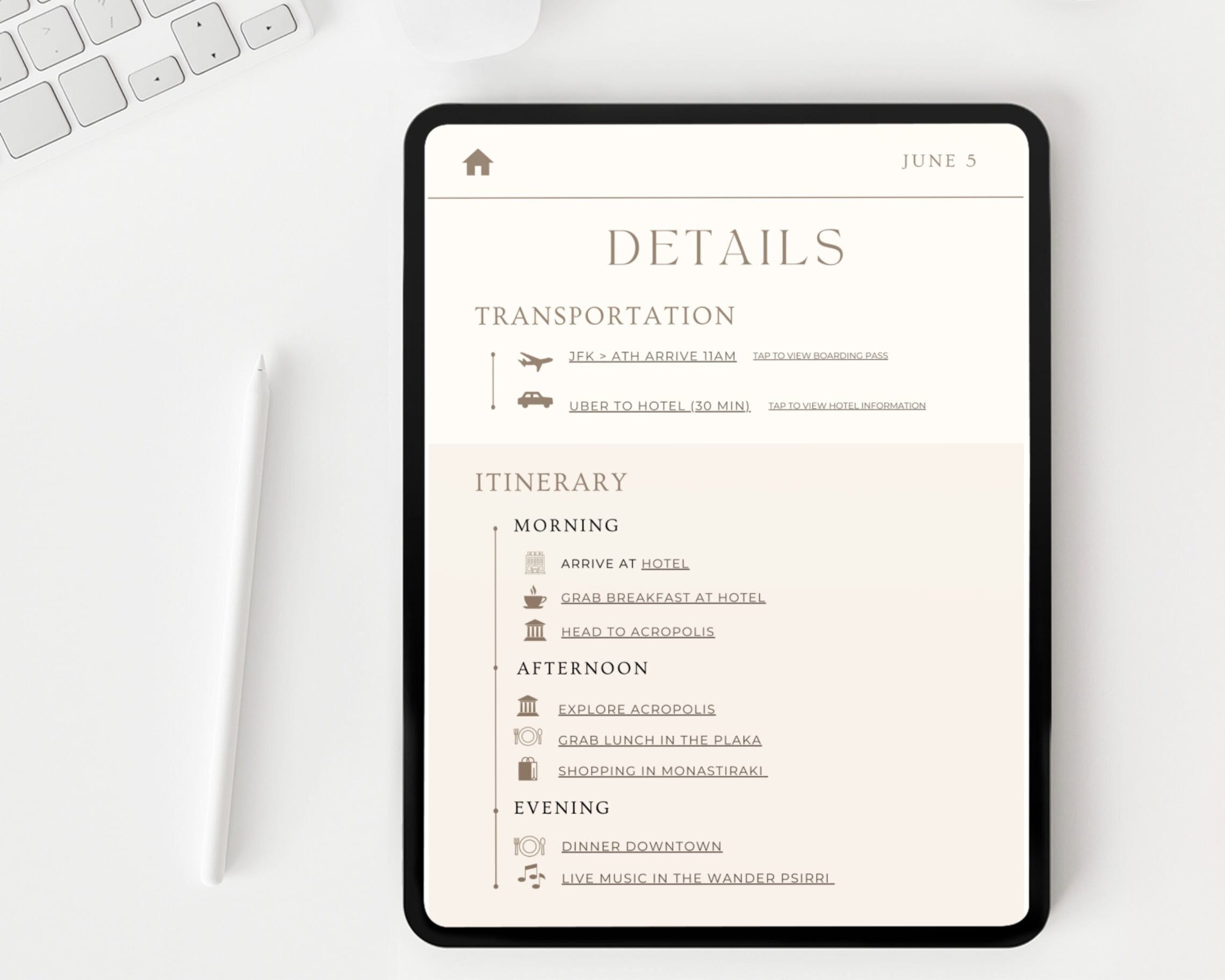 Travel Itinerary Template Modern Minimal, Desktop, iPad | Edit on Canv ...