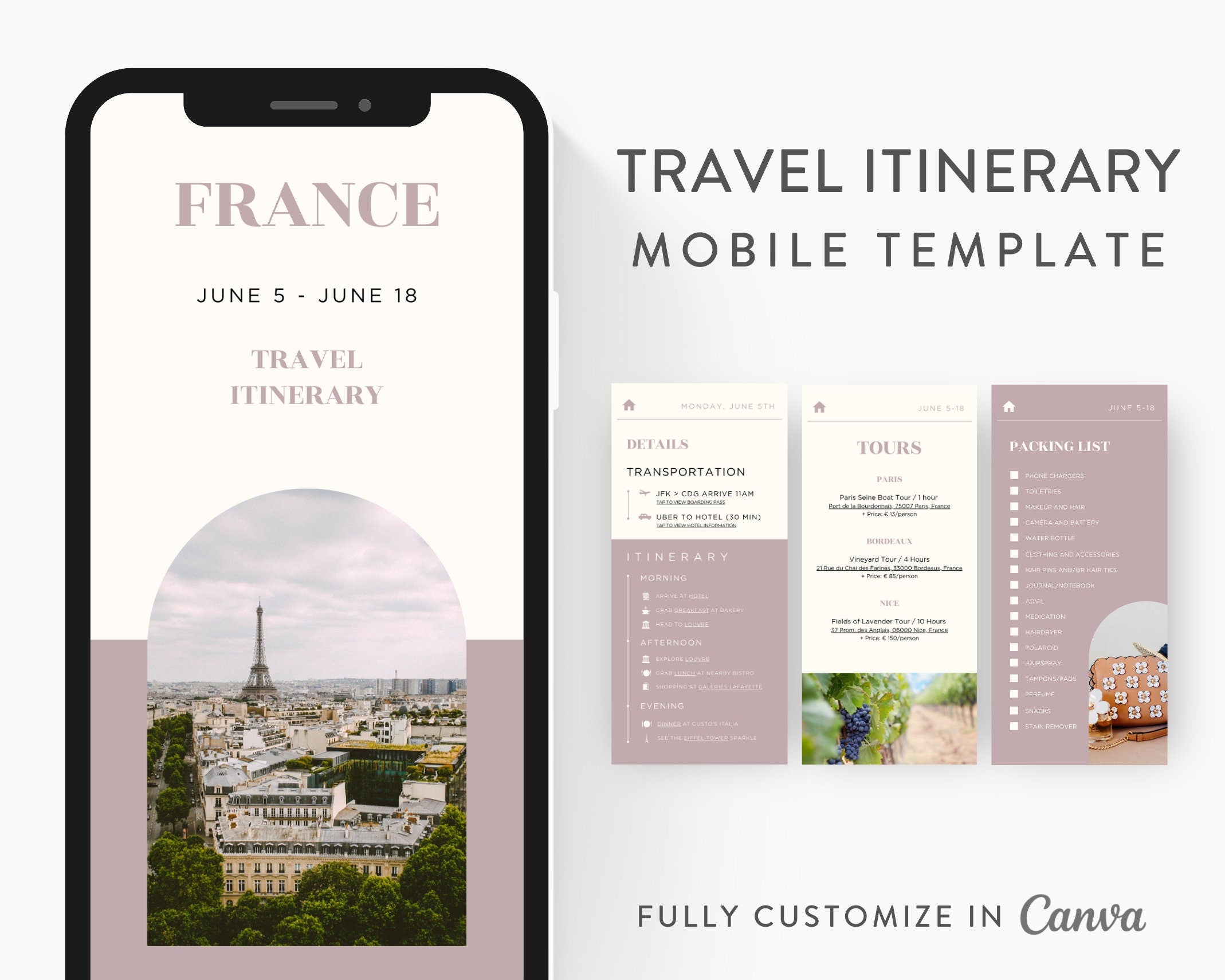 Travel Itinerary Mobile Template | Modern Minimal Classic | Edit on Ca ...