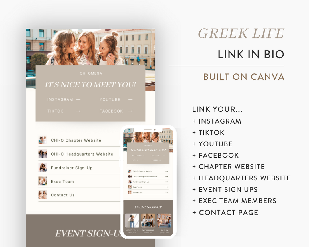 Greek Life Canva Link In Bio Template | Neutral