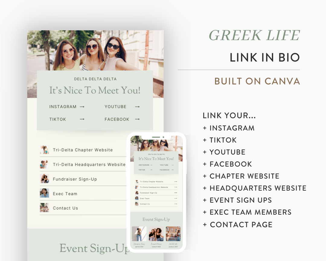 Greek Life Canva Link In Bio Template | Green