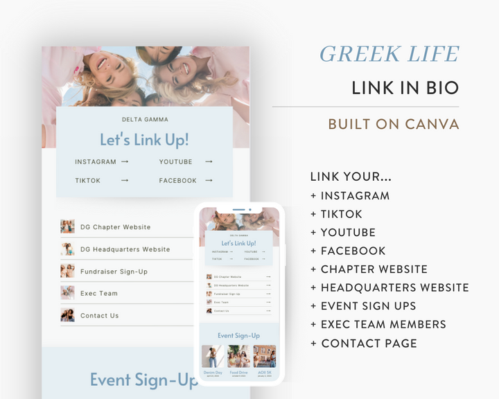 Greek Like Canva Link In Bio Template | Light Blue