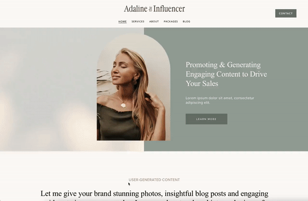 SQUARESPACE Website Template for Influencers & Creators | ADALINE Theme | Modern Minimal Neutral