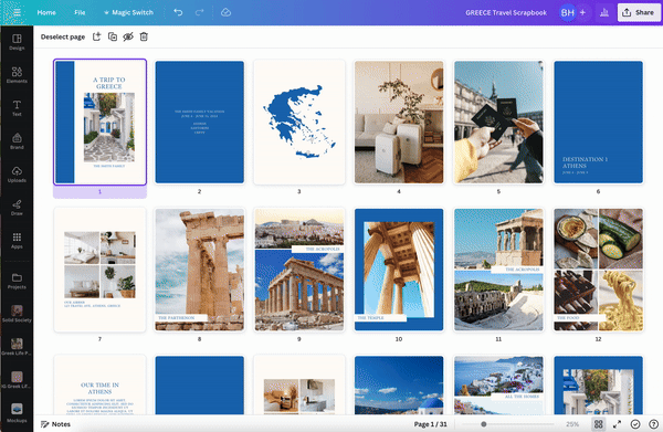Digital Travel Scrapbook Template | Edit on Canva | GREECE THEME