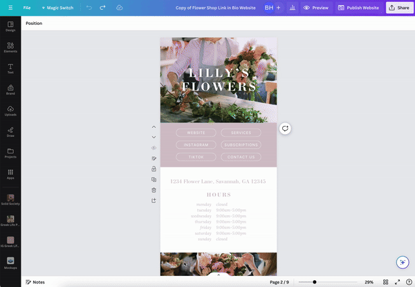 Canva Link in Bio Template | LILLY'S FLOWERS Theme | Modern Minimal Pink