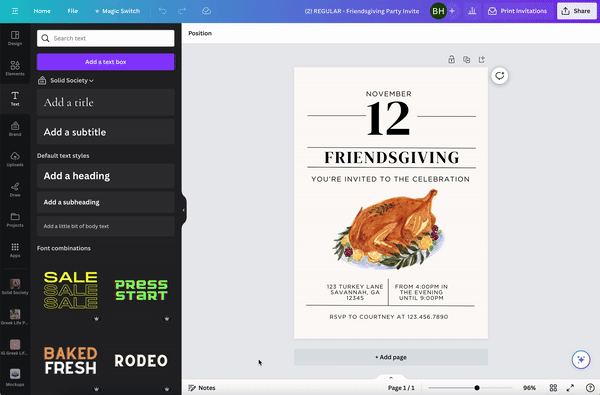 Friendsgiving Party Invitation for Printing & Mobile Use | Edit on Canva