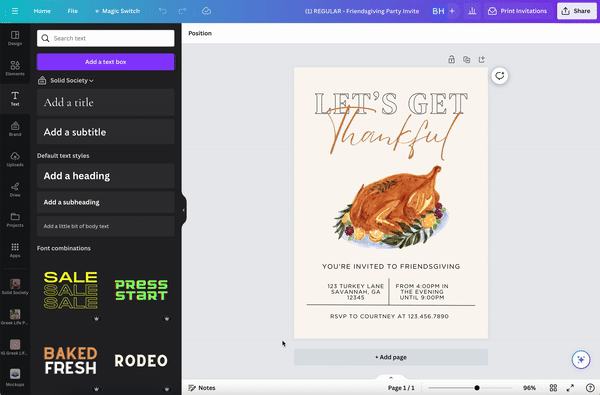 Friendsgiving Party Invitation for Printing & Mobile Use | Edit on Canva