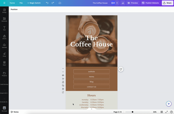 Canva Link in Bio Template | COFFEE SHOP Theme | Modern Minimal Brown