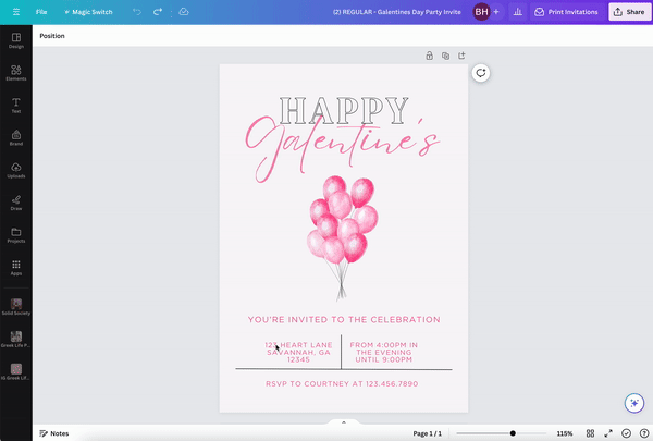 Galentine's Day Party Invitation for Printing and Mobile Use | Edit on Canva