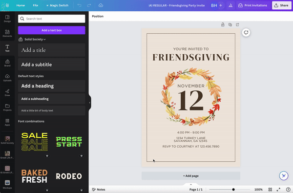 Friendsgiving Party Invitation for Printing & Mobile Use | Edit on Canva