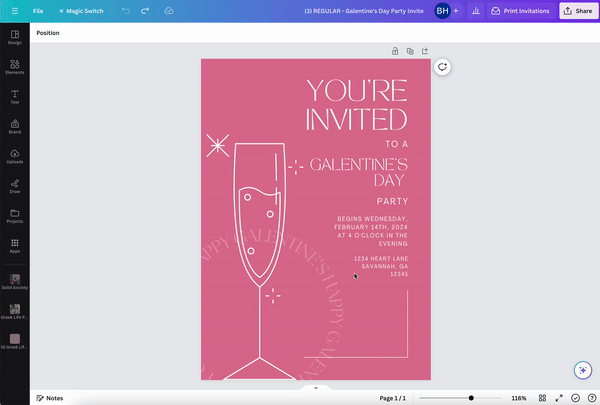 Galentine's Day Party Invitation for Printing and Mobile Use | Edit on Canva