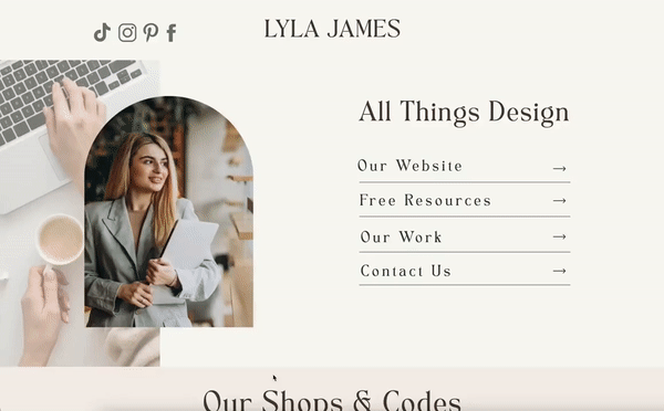 ShowIt Link in Bio Template | LYLA JAMES Theme | Modern Minimal