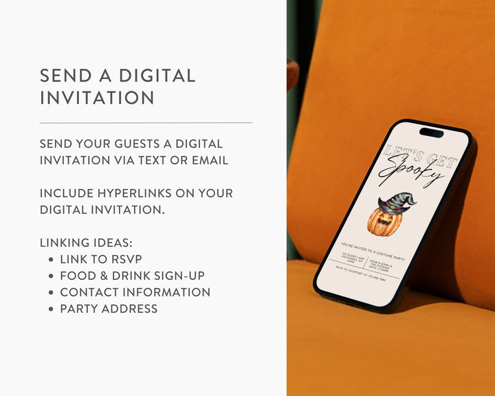 Halloween Party Invitation Vertical, Edit on Canva, Digital Download, Printable Template Card, Digital Mobile Halloween Party Invite