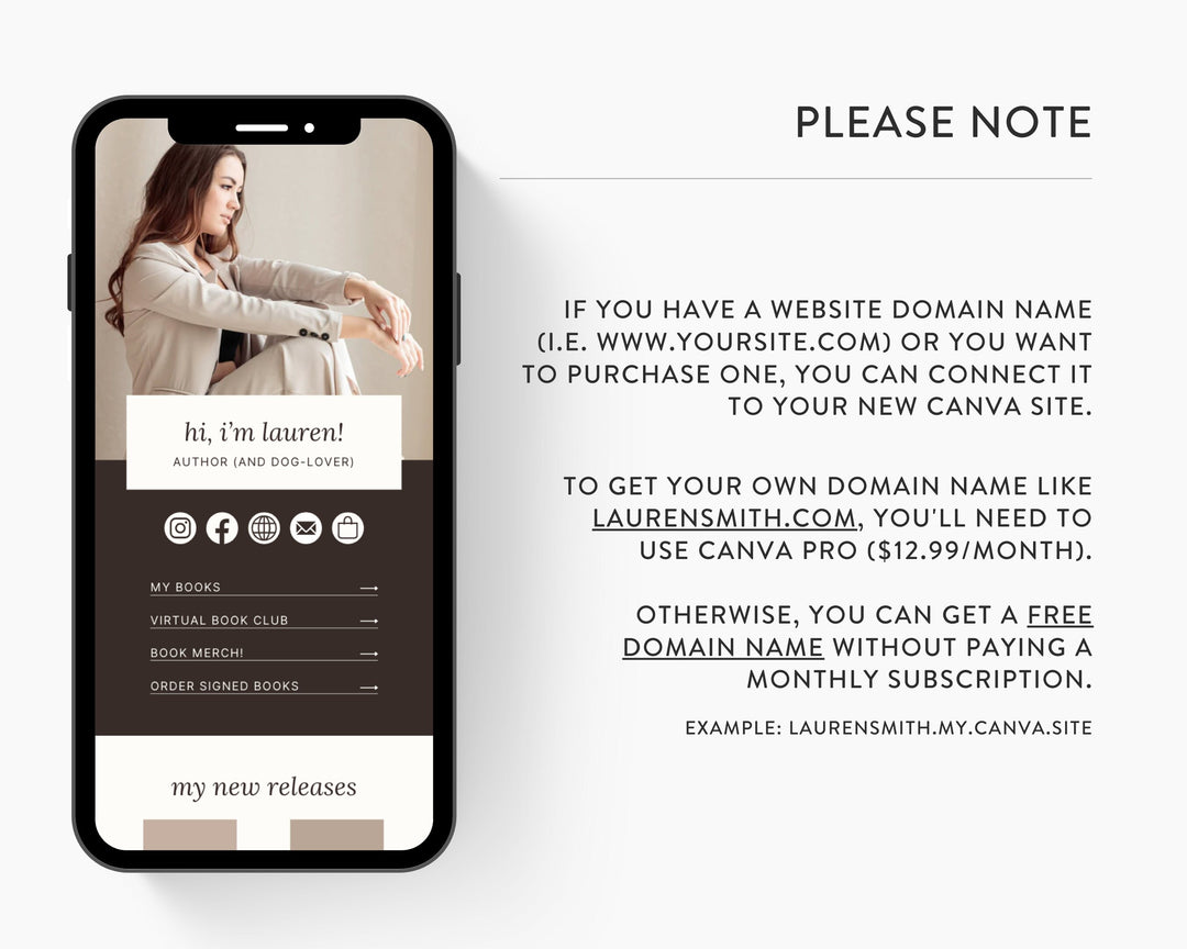 Canva Link in Bio Template for Authors, Writers, Poets, Novelists, Bloggers, Creators, Influencers | LAUREN SMITH Theme | Modern Minimal