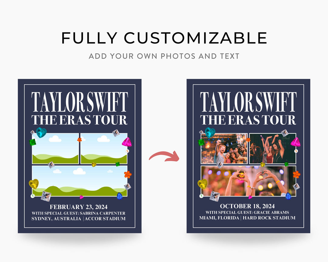 Taylor Swift The Eras Tour Concert Memory Poster | Wall Art Digital Download, Digital Wall Art, Printable, Gift, Edit on Canva