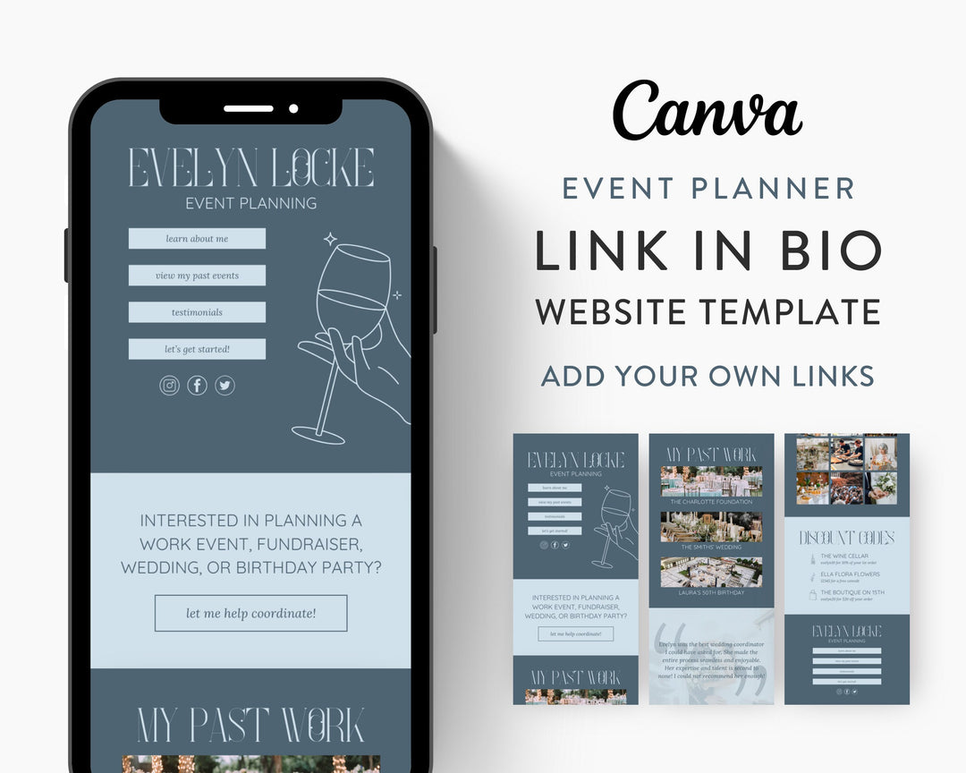 Canva Link in Bio Template for Event Planners, Public Relations, Event Coordinators, Influencers, | EVELYN LOCKE Theme | Modern Minimal