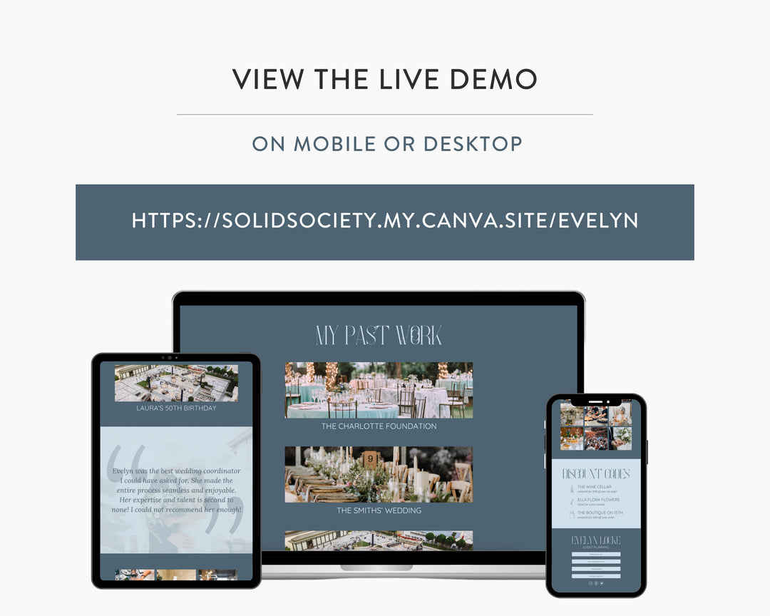 Canva Link in Bio Template for Event Planners, Public Relations, Event Coordinators, Influencers, | EVELYN LOCKE Theme | Modern Minimal