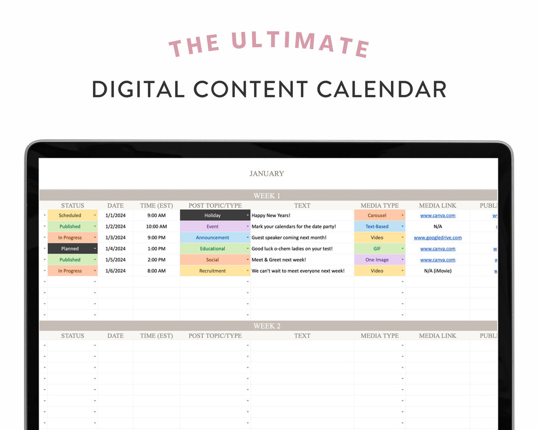 Digital Marketer & Greek Life Content Calendar, Sorority, Fraternity, Social Media Manager Planner | Digital Download, Edit on Google Sheets