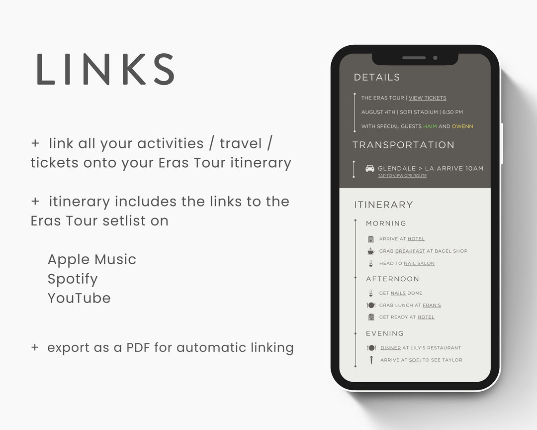 ERAS TOUR Taylor Swift Mobile Concert Template, Edit on Canva, TTPD Themed Itinerary to Customize for your next concert weekend