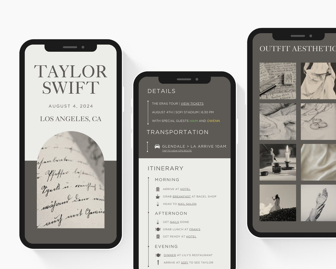 ERAS TOUR Taylor Swift Mobile Concert Template, Edit on Canva, TTPD Themed Itinerary to Customize for your next concert weekend