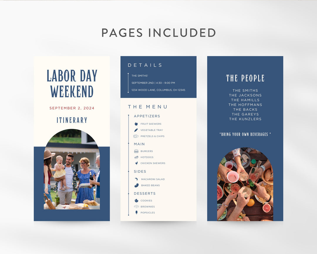 Labor Day Weekend Itinerary Template, Editable on Canva, Printable Editable Template, Labor Day Weekend Planner Digital Template Download