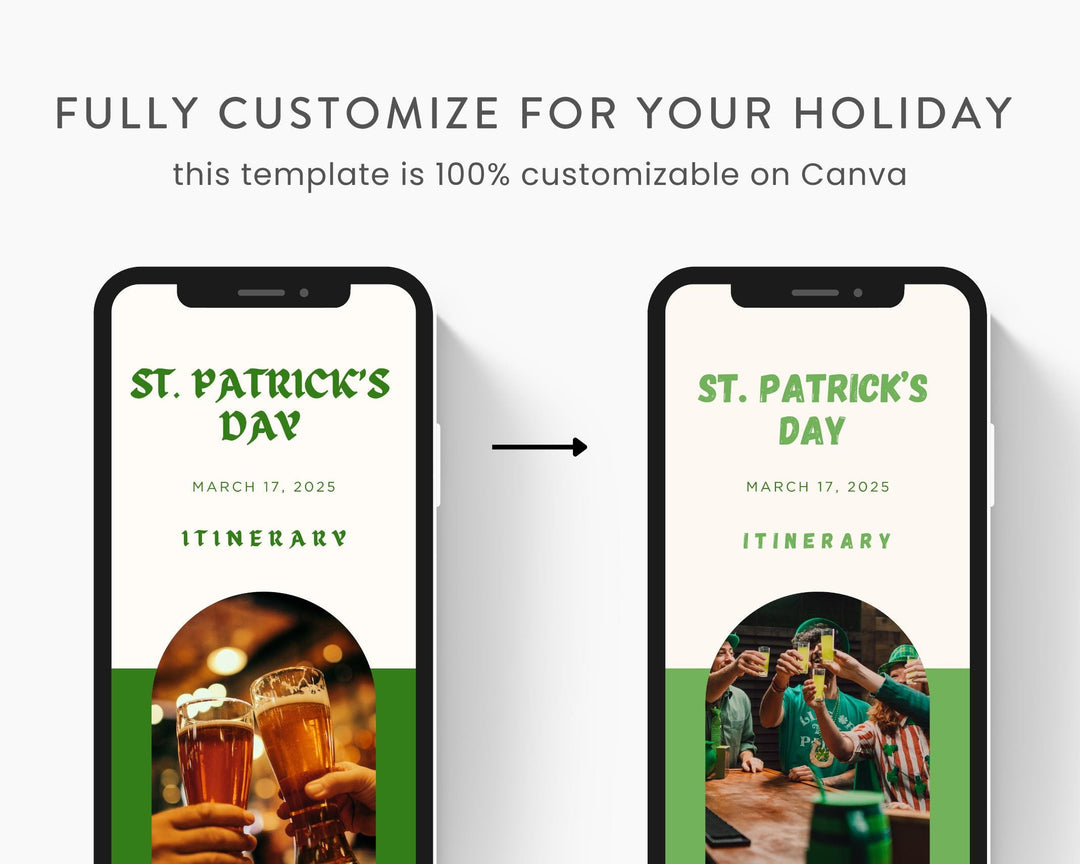 St. Patrick's Day Itinerary Template, Editable on Canva, Printable Template, St. Patty's Day Bar Crawl Planner Digital Template Download