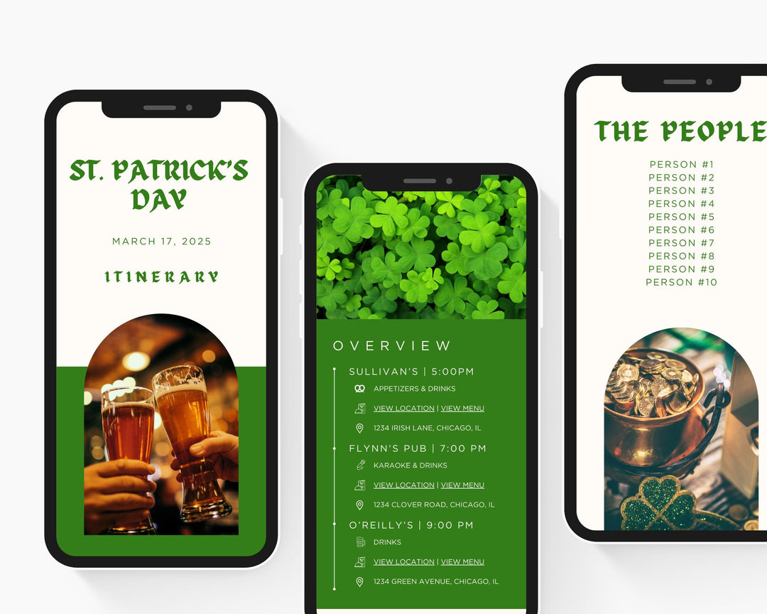 St. Patrick's Day Itinerary Template, Editable on Canva, Printable Template, St. Patty's Day Bar Crawl Planner Digital Template Download