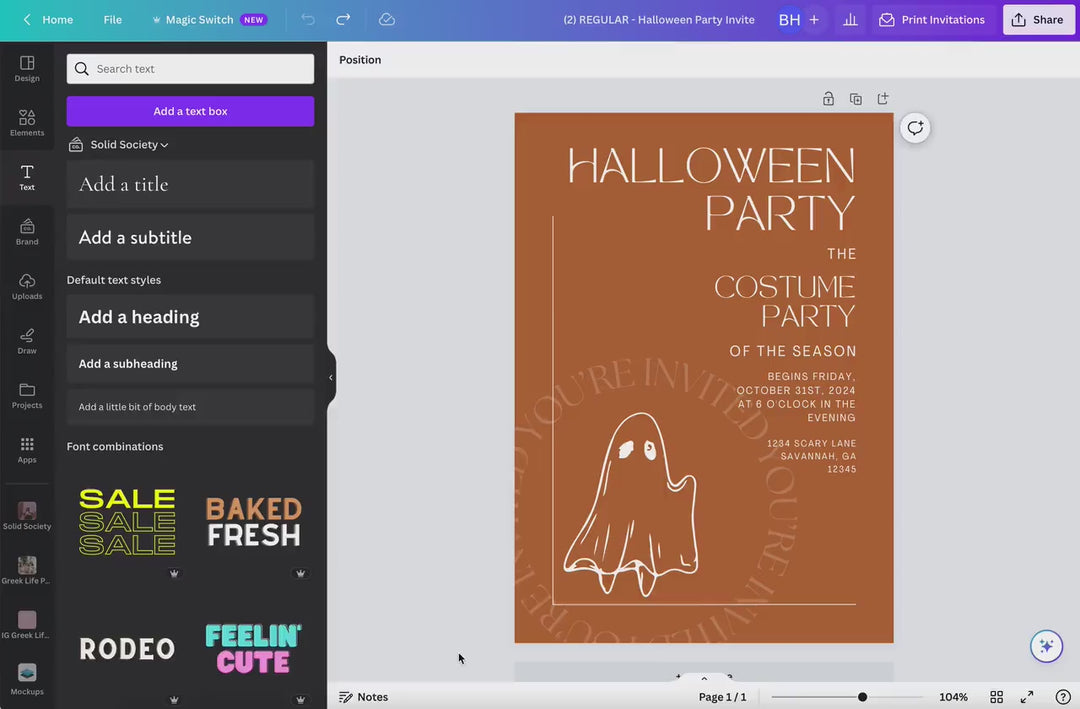 Halloween Party Invitation Vertical, Edit on Canva, Digital Download, Printable Template Card, Digital Mobile Halloween Party Invite