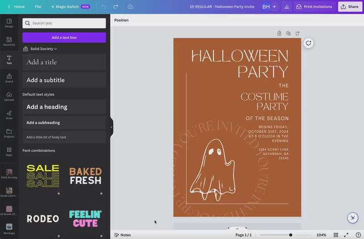 Halloween Party Invitation Vertical, Edit on Canva, Digital Download, Printable Template Card, Digital Mobile Halloween Party Invite