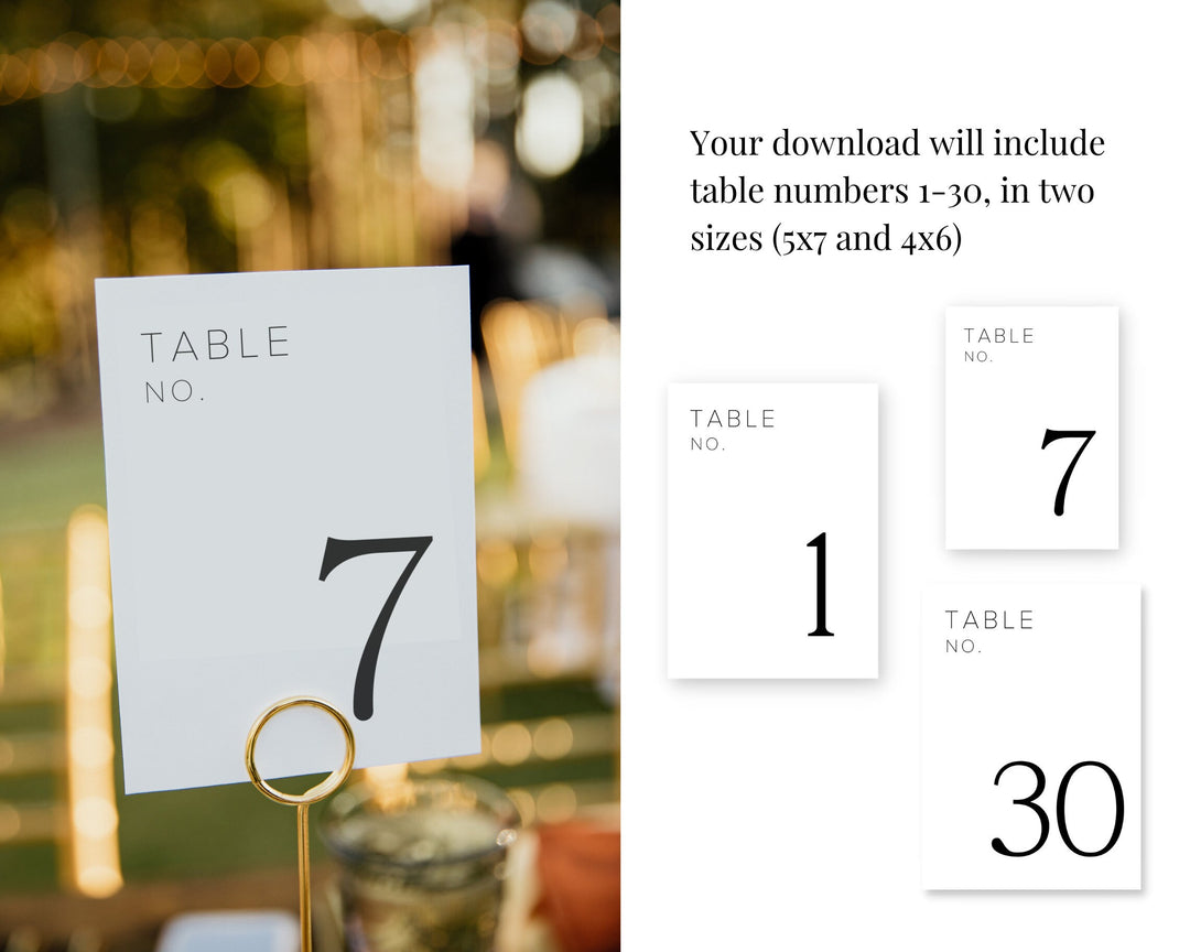 Modern Table Numbers, Printable Table Numbers, Digital Download, Minimal Boho, Instant Download, Black and White, Wedding Printable