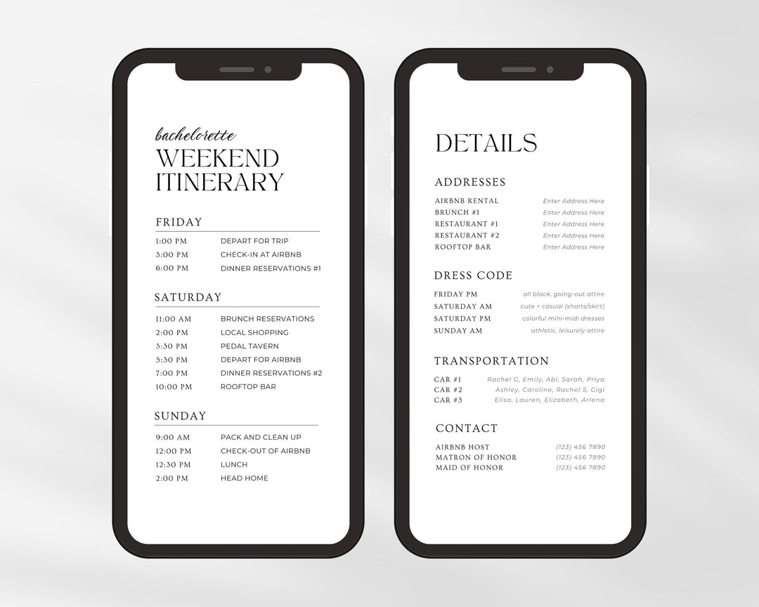 Bachelorette Itinerary Template, Editable on Canva, Printable Editable Template, Weekend Planner Digital Template Digital Download