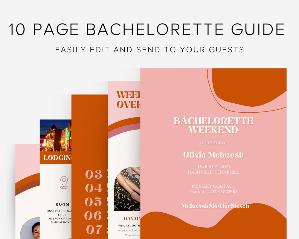 Bachelorette Itinerary Template 10 Pages for Guests, Canva, Printable Editable Template, Groovy Boho Hippie Digital Template Download