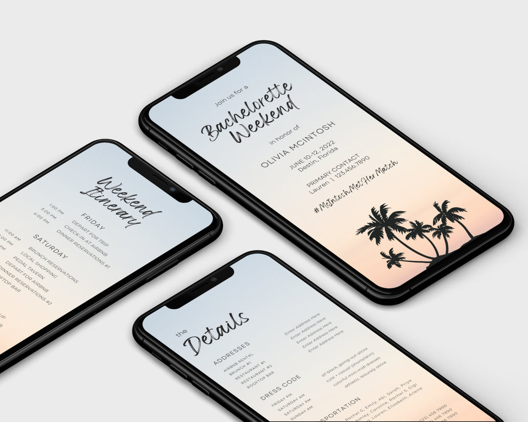 Bachelorette Itinerary Template, Beach Themed Editable on Canva, Printable Editable Template, Weekend Planner Digital Template Download