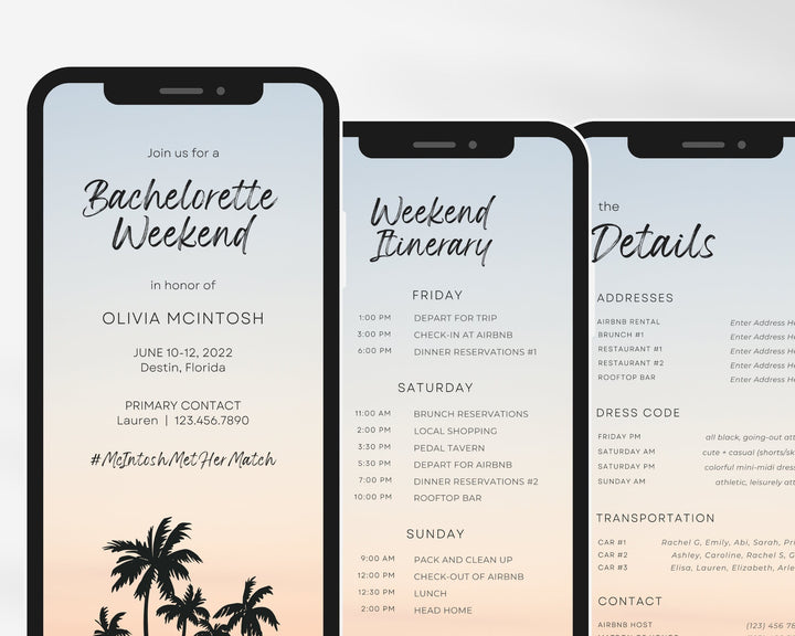 Bachelorette Itinerary Template, Beach Themed Editable on Canva, Printable Editable Template, Weekend Planner Digital Template Download