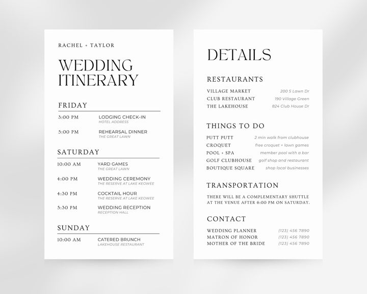 Wedding Itinerary Template for Guests, Editable on Canva, Printable Editable Template, Wedding Planner Digital Template Digital Download