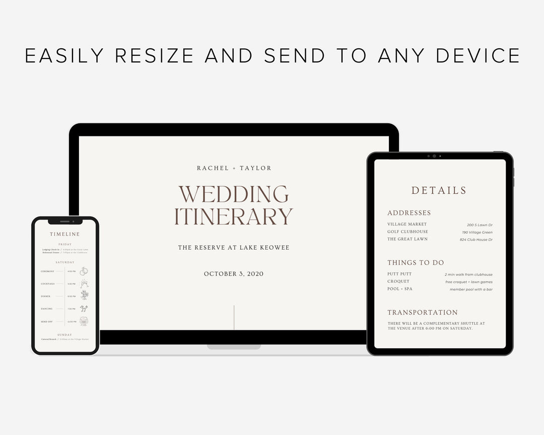 Mobile Wedding Itinerary Template Modern Minimal Classic for Guests, Editable on Canva, Printable, Wedding Planner Digital Template Download