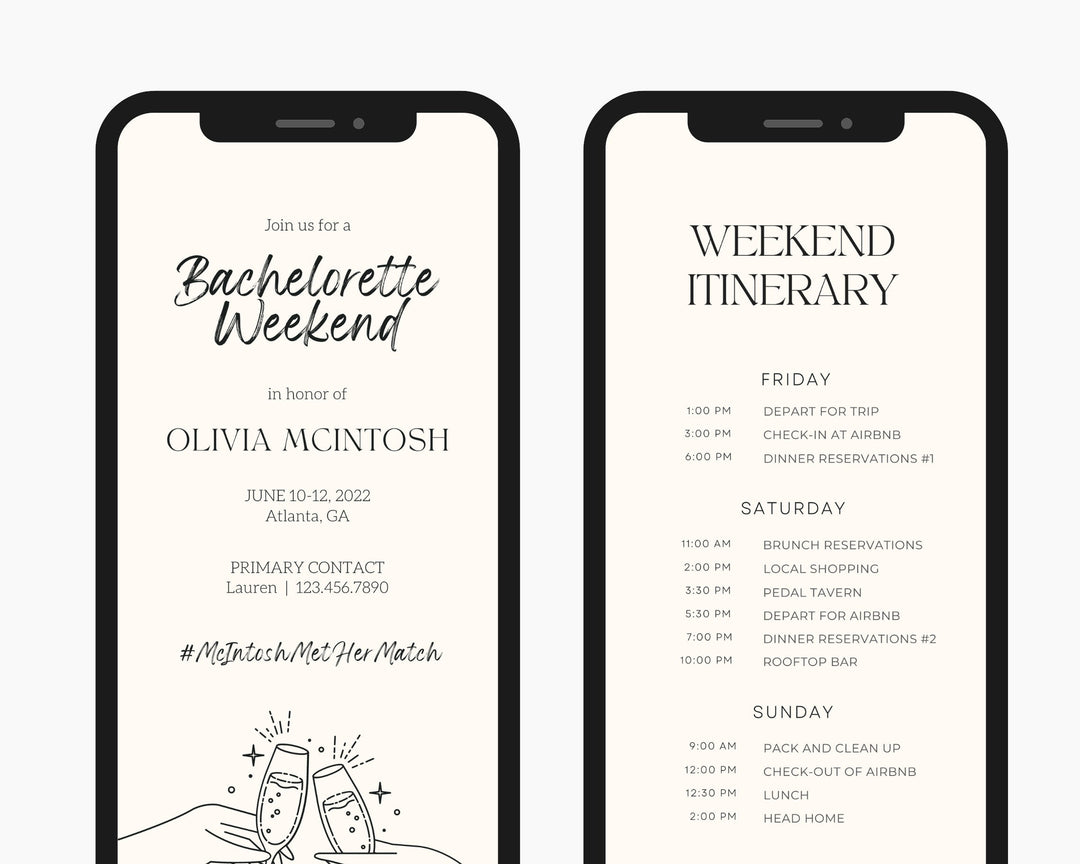 Bachelorette Itinerary Template, Minimal Classic Editable on Canva, Printable Editable Template, Weekend Planner Digital Template Download