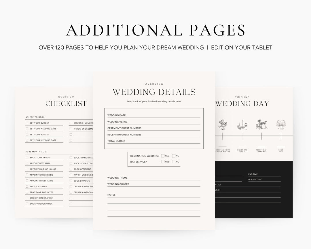 120+ Page Wedding Planner for iPad Goodnotes Download Template, Complete Digital Template Printable Editable Digital Download