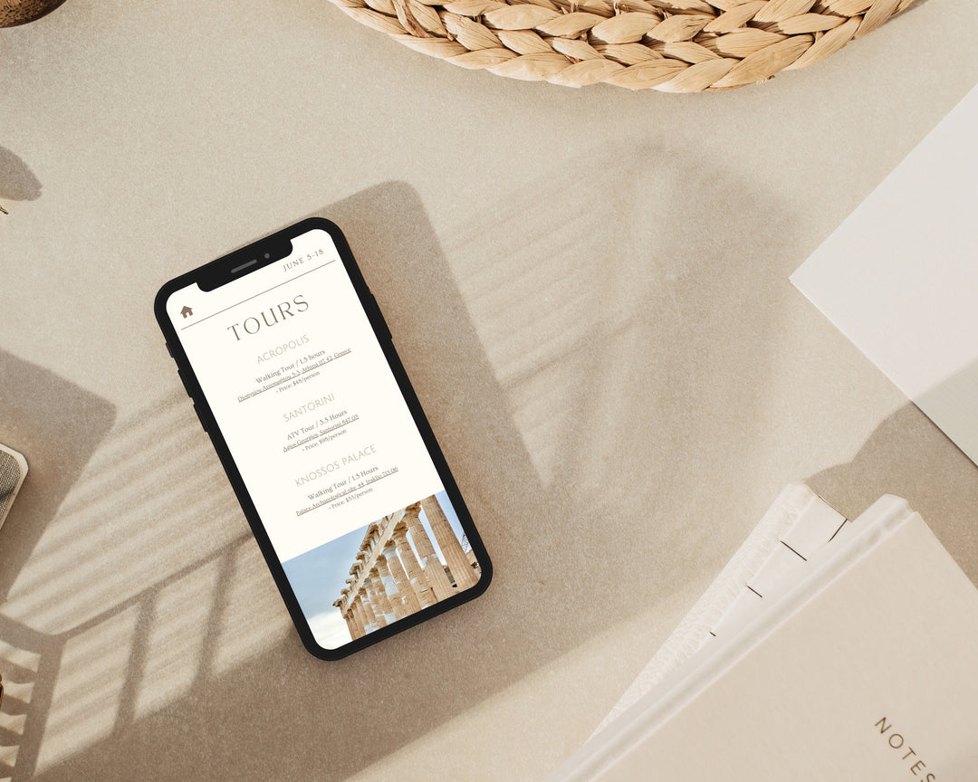 Travel Itinerary Mobile Template Modern Minimal Classic, Editable on Canva, Printable, Digital Template Download, Traveling Guide Greece