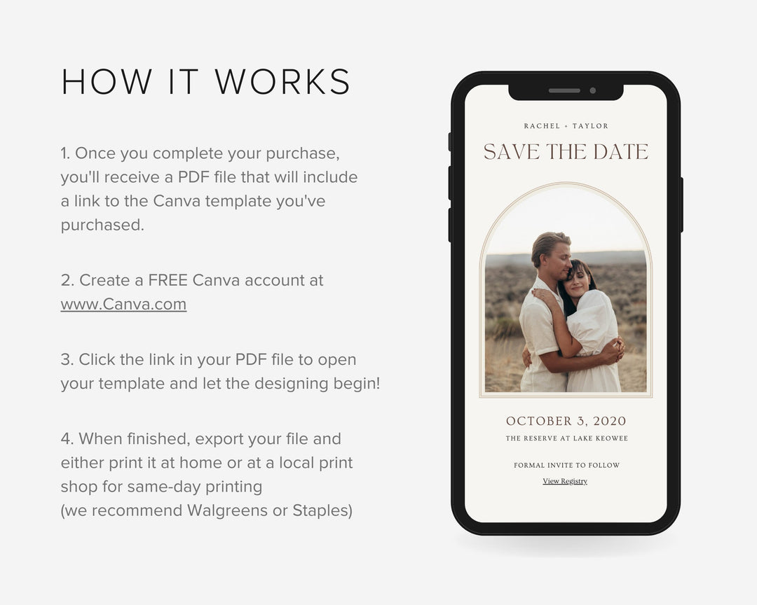 Save the Date Mobile Invitation Template, Editable on Canva, Printable Editable, Wedding Invitation Digital Template Digital for Guests