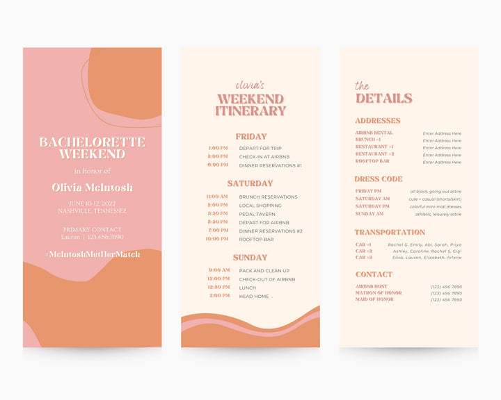 Bachelorette Itinerary Template, Boho Groovy Editable on Canva, Printable Editable Template, Weekend Planner Digital Template Download