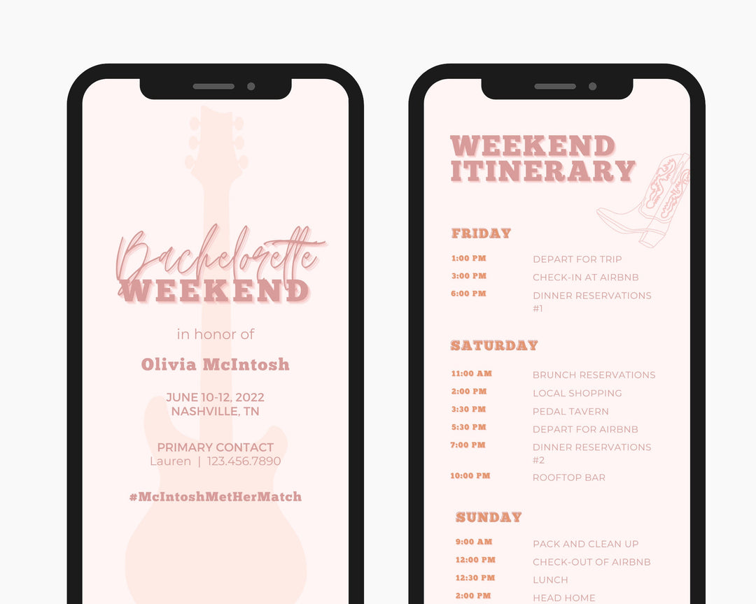 Bachelorette Itinerary Template, Pink Nashville, Editable on Canva, Printable Editable Template, Weekend Planner Digital Template Download