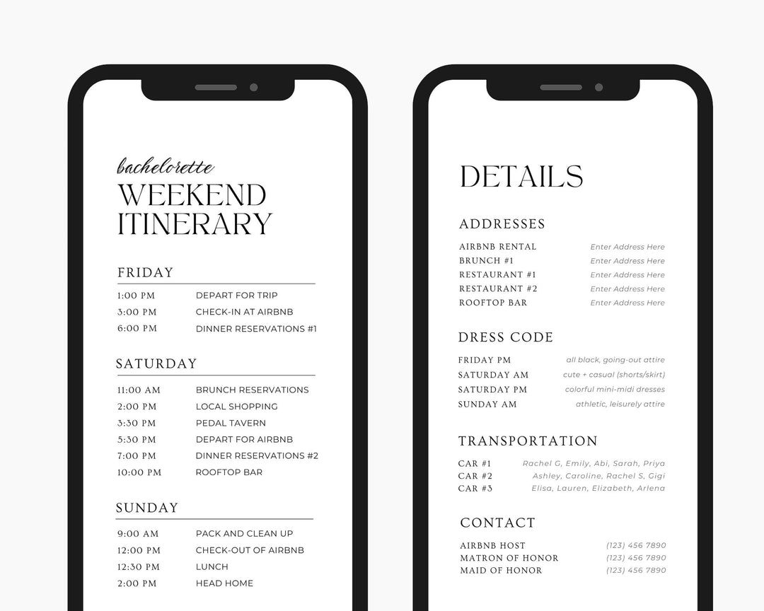 Bachelorette Itinerary Template, Editable on Canva, Printable Editable Template, Weekend Planner Digital Template Digital Download