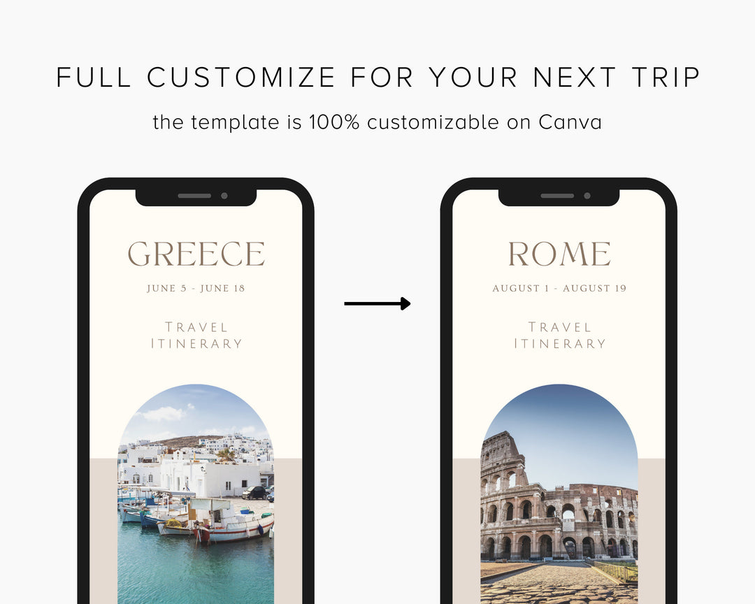 Travel Itinerary Template Mobile Modern Minimal Classic, Editable on Canva, Printable, Digital Template Download, Traveling Guide Italy