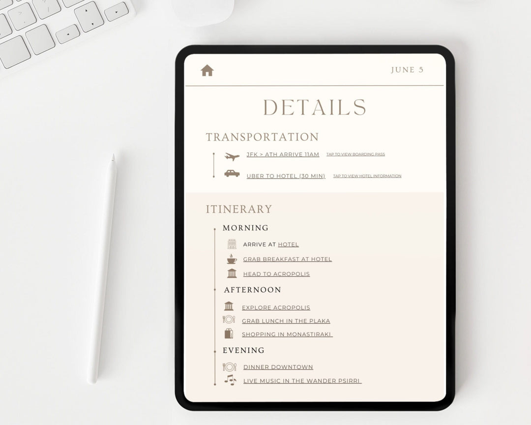 Travel Itinerary Template Modern Minimal, Desktop, iPad, Tablet, Editable on Canva, Printable, Digital Template Download, Traveling Guide