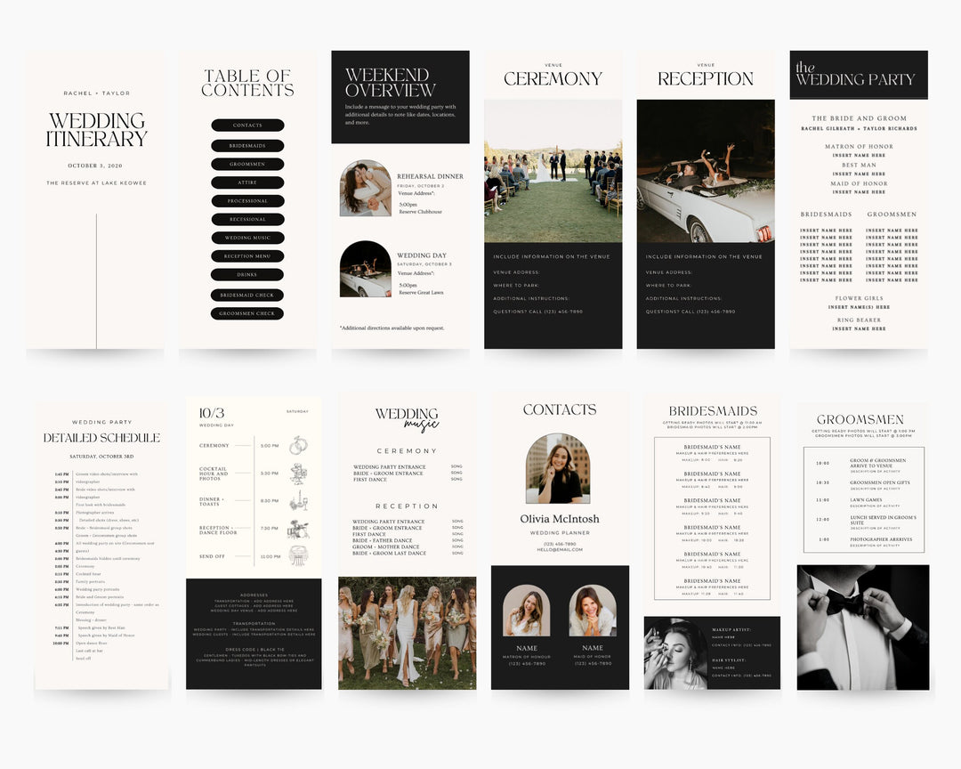 Mobile Wedding Itinerary Template, Edit on Canva, Wedding Guide, Editable Template, Wedding Planner Digital Template Digital Download