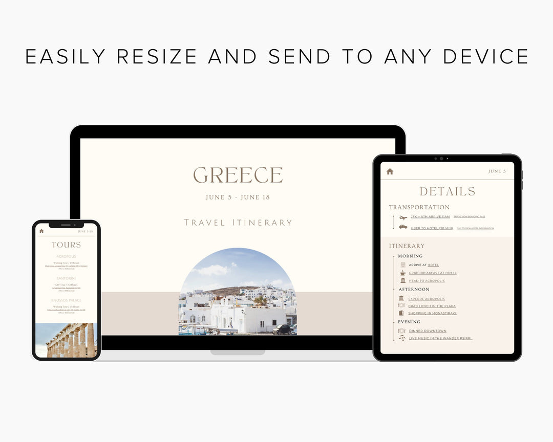 Travel Itinerary Mobile Template Modern Minimal Classic, Editable on Canva, Printable, Digital Template Download, Traveling Guide Greece