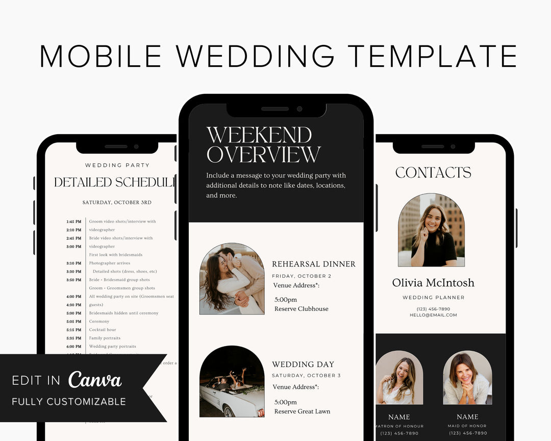 Mobile Wedding Itinerary Template, Edit on Canva, Wedding Guide, Editable Template, Wedding Planner Digital Template Digital Download