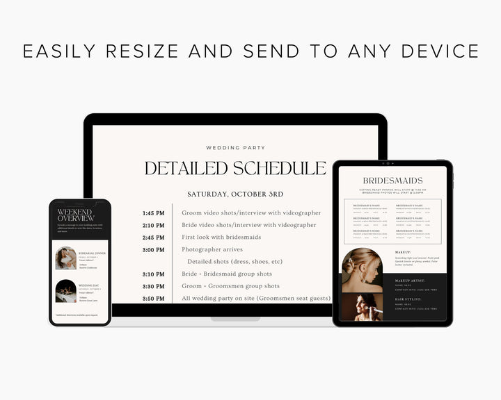 Mobile Wedding Itinerary Template, Edit on Canva, Wedding Guide, Editable Template, Wedding Planner Digital Template Digital Download