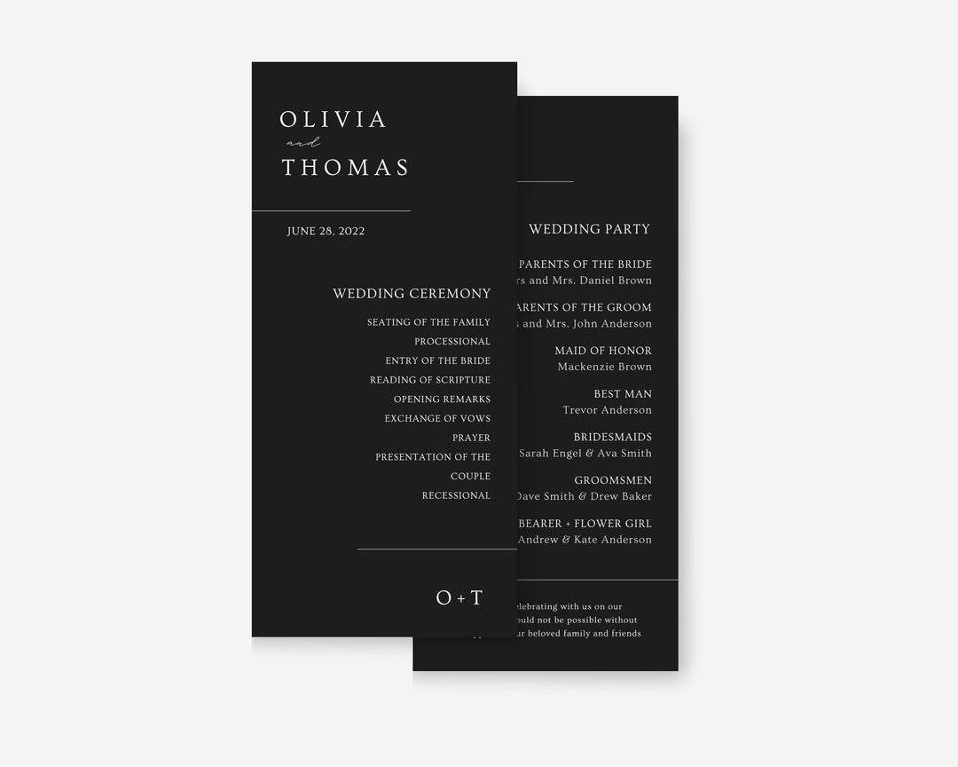 Modern Black Wedding Program, Canva Template, Editable Wedding Itinerary, Digital Download Wedding Program, Wedding Brochure Playbill