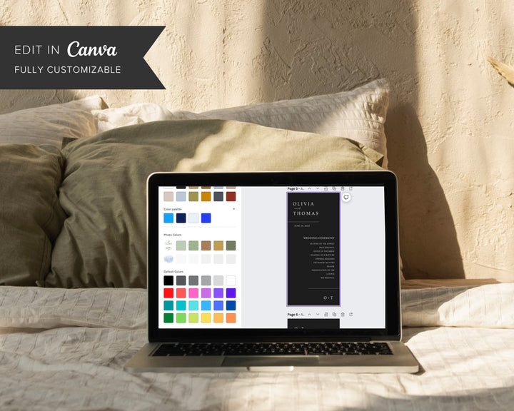 Modern Black Wedding Program, Canva Template, Editable Wedding Itinerary, Digital Download Wedding Program, Wedding Brochure Playbill